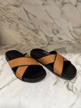 Ancient Greek Sandals Black & Tan Cross-Strap Slide Sandals